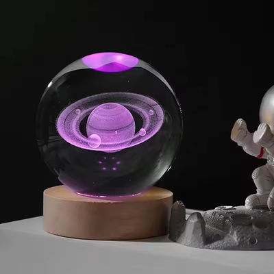 3D كرة الكريستال ضوء ليلي كرة الأرضية مصباح طاولة مع قاعدة خشبية مصباح القمر هدية عيد الميلاد للأطفال رواية المنزل