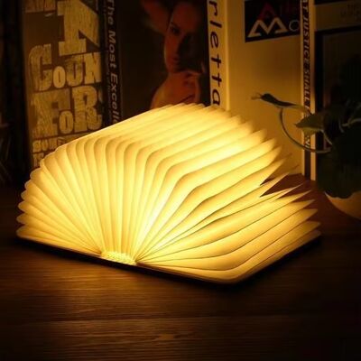 كتاب القراءة الشكل الضوء المتنقلة المخصصة ضوء الكتب LED ضوء كتاب قابلة للطي ضوء الكتب مع شحن USB الغطاء الخشبي ضوء ليلي